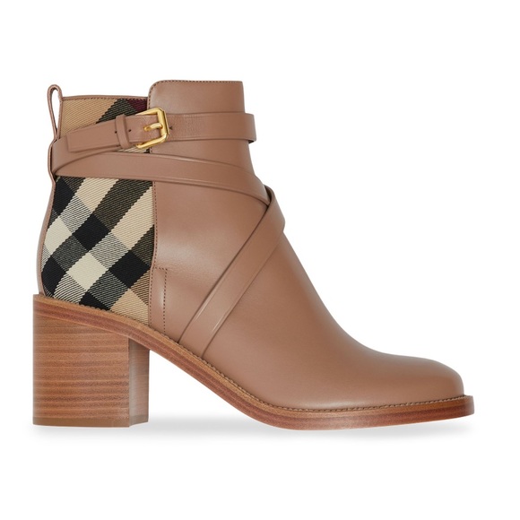 Burberry Pryle House Check & Leather Ankle Boots - Picture 1 of 7